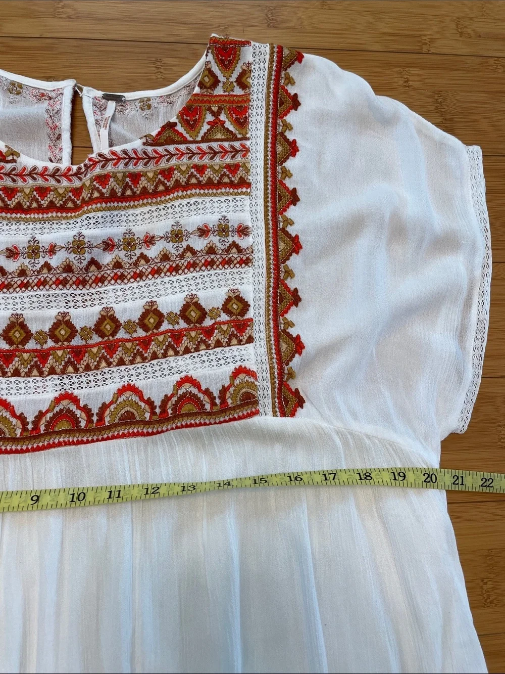 Free People Sunrise Wanderer Mini Dress Large Multi Embroidery Ruffle Crinkle